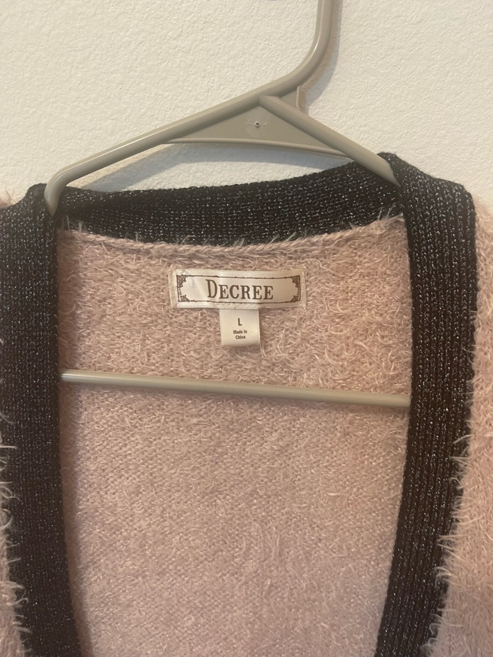 Decree Fuzzy Short-Sleeve Cardigan in Taupe with Black Trim - Picture 2 of 6